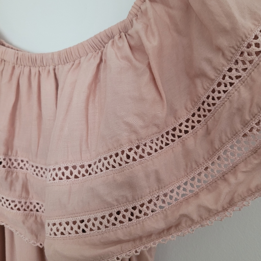 Aritzia Wilfred Emmie Off The Shoulder Lace Dusty Pink Prairie Boho Dress Medium - Picture 4 of 7